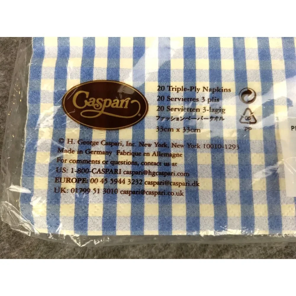 Caspari Plaid‎ Lavender & Solid Blue 2 Pks 20 Triple-Ply Napkins Jill Rose NEW